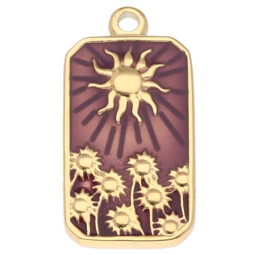 Rectangle Sun pattern pendant 26x13 mm epoxy resin 304 stainless steel Gold Violet