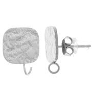 Square hammered earstuds 14x10 mm - Stainless steel 316L x2|raw }}