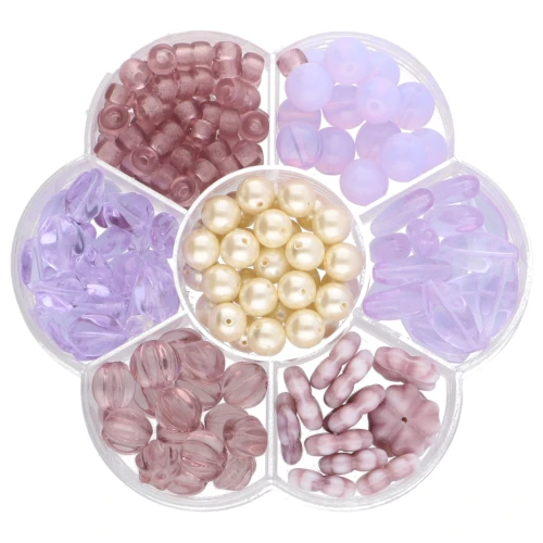 Preciosa seed beads assortment with flower box - Lilac - Cream x1