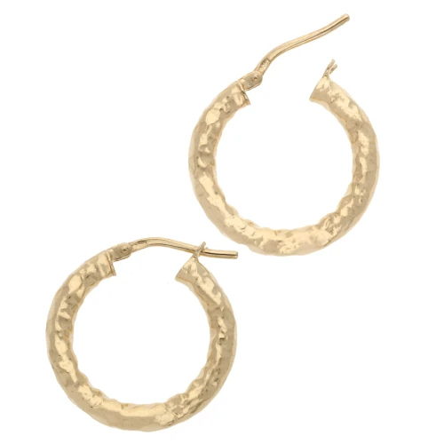 Hammered round hoop earrings 21 mm - Wire 3 mm - 925 Sterling Silver Fine gold plated x2