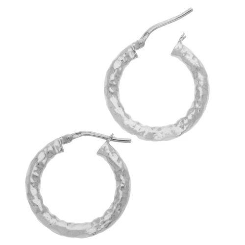 Hammered round hoop earrings 21 mm - Wire 3 mm - 925 Sterling Silver x2