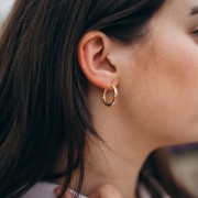 Hammered round hoop earrings 21 mm - Wire 3 mm - 925 Sterling Silver x2