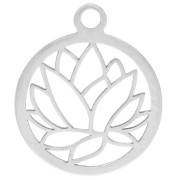 Round openwork charm 12 mm - lotus flower pattern - 925 Sterling Silver x1