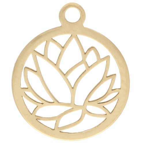 Round openwork charm 12 mm - lotus flower pattern - 925 Sterling Silver Fine gold plated
