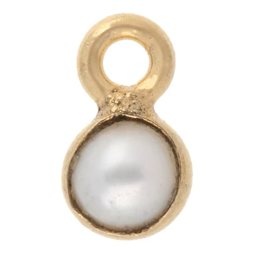 4.5 mm Round Mother-of-Pearl Charm - White - Fine gold plated x1