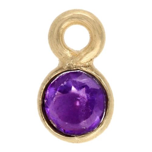Round faceted charm 5 mm gemstone - Amethyst - Fine gold plated x1
