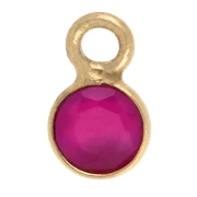 Round faceted charm 5 mm gemstone tinted - Chalcedony Rose - Fine gold plated x1