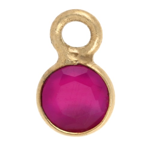 Round faceted charm 5 mm gemstone tinted - Chalcedony Rose - Fine gold plated x1