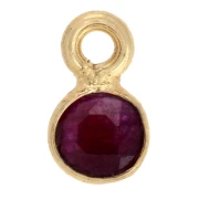 Round faceted charm 5 mm imitation gemstone - Ruby - Fine gold plated x1