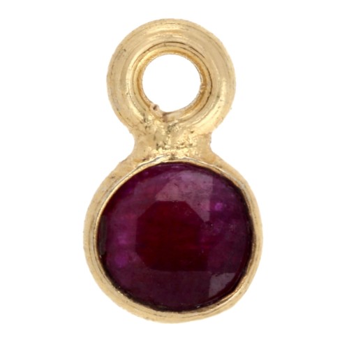 Round faceted charm 5 mm imitation gemstone - Ruby - Fine gold plated x1