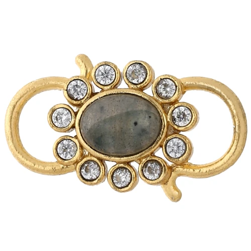 25x14 mm Zirconium Oxides and Gemstone Insert - Fine Gold Gilding - Labradorite