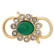 Spacer 25x14 mm Zirconium oxides and gem - Gilded with fine gold - Green onyx