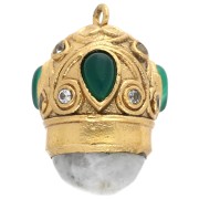 Ethnic pendant 20x15mm CZ & gem - Fine gold plated - Moonstone - Green onyx