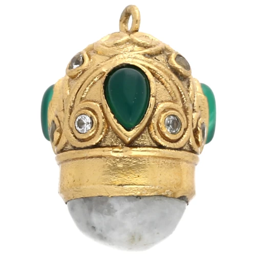 Ethnic pendant 20x15mm CZ & gem - Fine gold plated - Moonstone - Green onyx