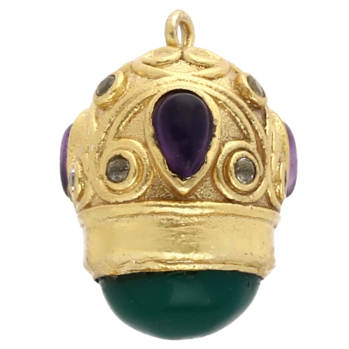 Ethnic pendant 20x15mm CZ & gemstone - Fine gold plated - Amethyst - Green onyx