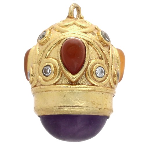 Ethnic pendant 20x15mm CZ & gemstone - Fine gold plated - Amethyst - Carnelian