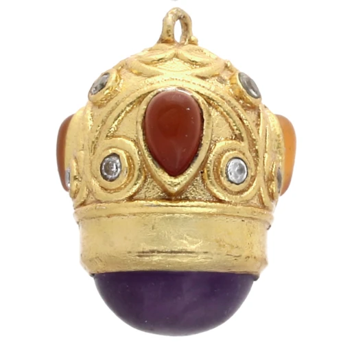 Ethnic pendant 20x15mm CZ & gemstone - Fine gold plated - Amethyst - Carnelian