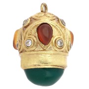 Ethnic pendant 20x15mm CZ & gemstone - Fine gold plated - Green onyx - Carnelian