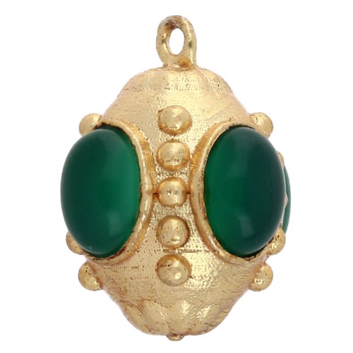 Ethnic pendant 21x18 mm - Green onyx - Fine gold plated x1