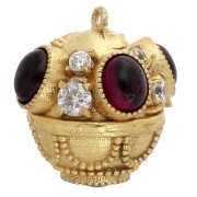 Ethnic pendant 17x16 mm with gemstone and CZ - Fine gold plated - Garnet x1|raw }}