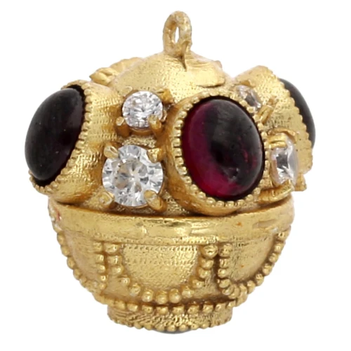 Ethnic pendant 17x16 mm with gemstone and CZ - Fine gold plated - Garnet x1