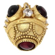 Ethnic pendant 17x16 mm with gemstone and CZ - Fine gold plated - Garnet x1