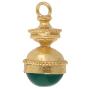 Lantern Pendant, 27x14 mm, Dyed Gemstone - Green Onyx - Fine gold plated