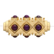 Ethnic tube bead 28x14 mm with gem cabochons - Gilded with fine gold - Amethyst x1