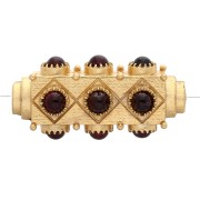 Ethnic tube bead 28x14 mm with gem cabochons - Gilded with fine gold - Garnet x1