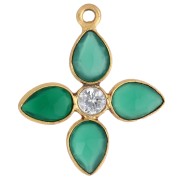 Onyx - Flower pendant 24x21 mm tinted gemstone and CZ - Fine gold plated - Green onyx Flower pendant 24x21 mm tinted gemstone and CZ - Fine gold plated - Green onyx