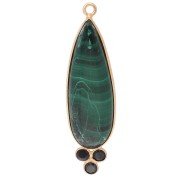 41x11 mm drop pendant with CZ and gemstone - Gilded with fine gold - Malachite x1