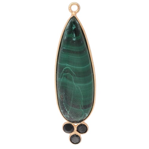 41x11 mm drop pendant with CZ and gemstone - Gilded with fine gold - Malachite x1