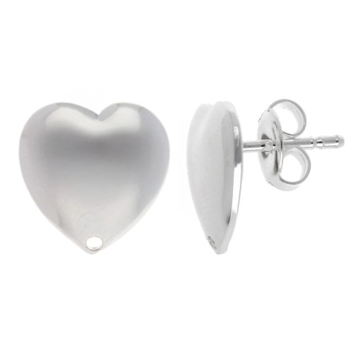 Heart studs 12 mm - Fine silver plated x2