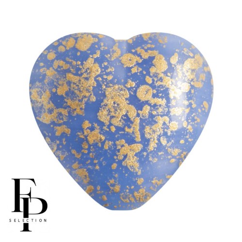 Glass heart bead 16x15 mm - Opaque Sky Blue Gold Splash x1