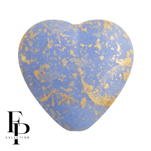 Glass heart bead 16x15 mm - Opaque Sky Blue Gold Splash Mat x1