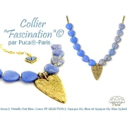 Glass heart bead 16x15 mm - Opaque Sky Blue Gold Splash Mat x1