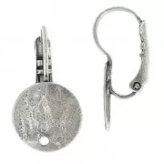 Stud Leverback earrings with a hole 12 mm antic silver tone