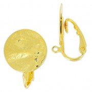 Clips earring crumbled disk 15 mm fine Gold plated x2