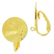 Clips earring crumbled disk 15 mm fine Gold plated x2