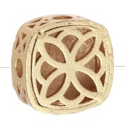 10 mm square bead with mother-of-pearl and zirconium oxide cabochon - Gold-plated x1