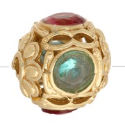 10 mm round bead with zirconium oxides - Gold plated - Blue - Pink x1|raw }}