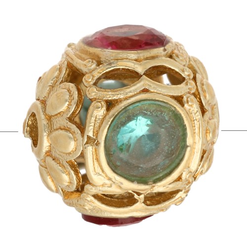 10 mm round bead with zirconium oxides - Gold plated - Blue - Pink x1