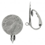 Ear clip crumpled disk 15 mm old silver x2