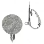 Ear clip crumpled disk 15 mm old silver x2