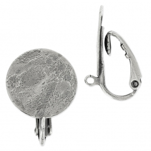 Ear clip crumpled disk 15 mm old silver x2