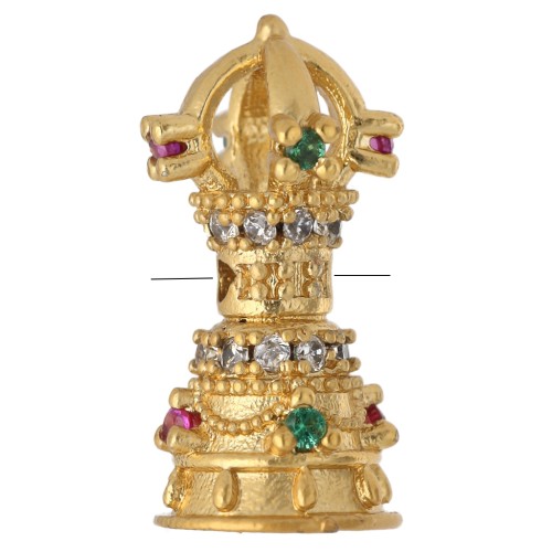 Ethnic bead 15x7 mm with Zirconium oxides - Gilded with fine gold - Multicolored