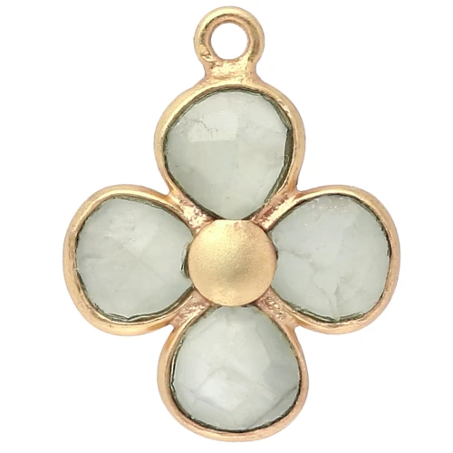 16 mm gemstone flower pendant - Gilded with fine gold - Prehnite x1