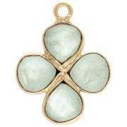 16 mm gemstone flower pendant - Gilded with fine gold - Prehnite x1