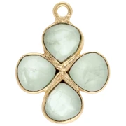 16 mm gemstone flower pendant - Gilded with fine gold - Prehnite x1