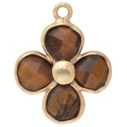 16 mm gemstone flower pendant - Gilded with fine gold - Tiger eye x1